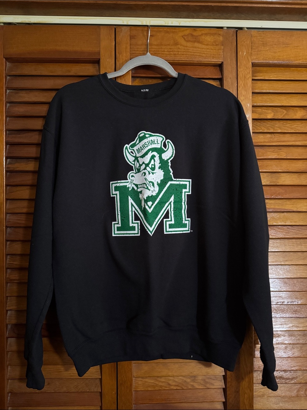 Gildan Black Crewneck Sweatshirt with Green Marshall 'M'